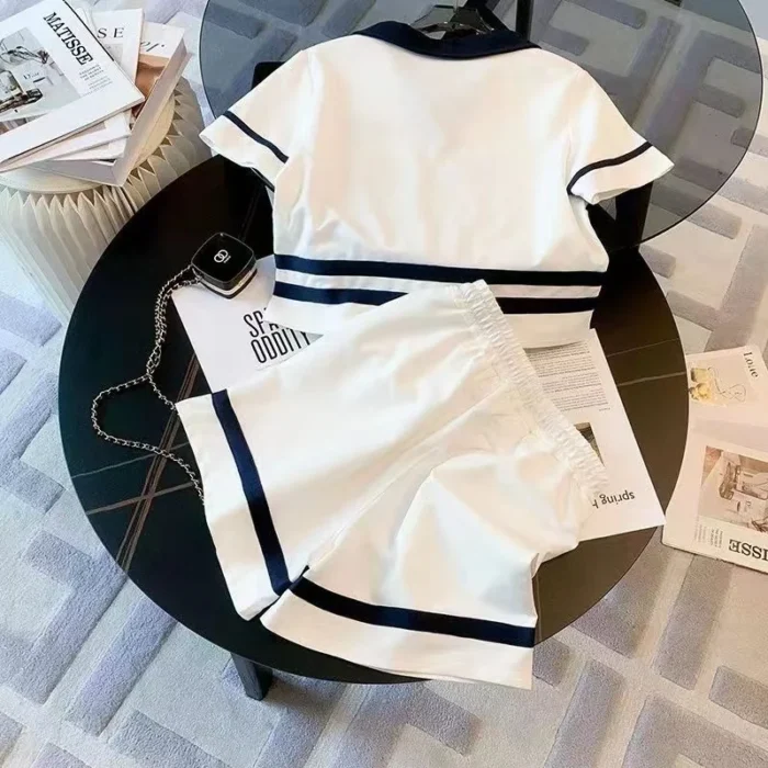 Baby Girls Clothes Set Summer New Teenage Turn Down Collar Outfits Young Girls - Image 4