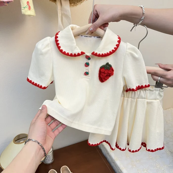 Summer Baby Girl Clothes Set Kid Lapel Tshirts and Shorts 2 Pieces Suit Children - Image 4